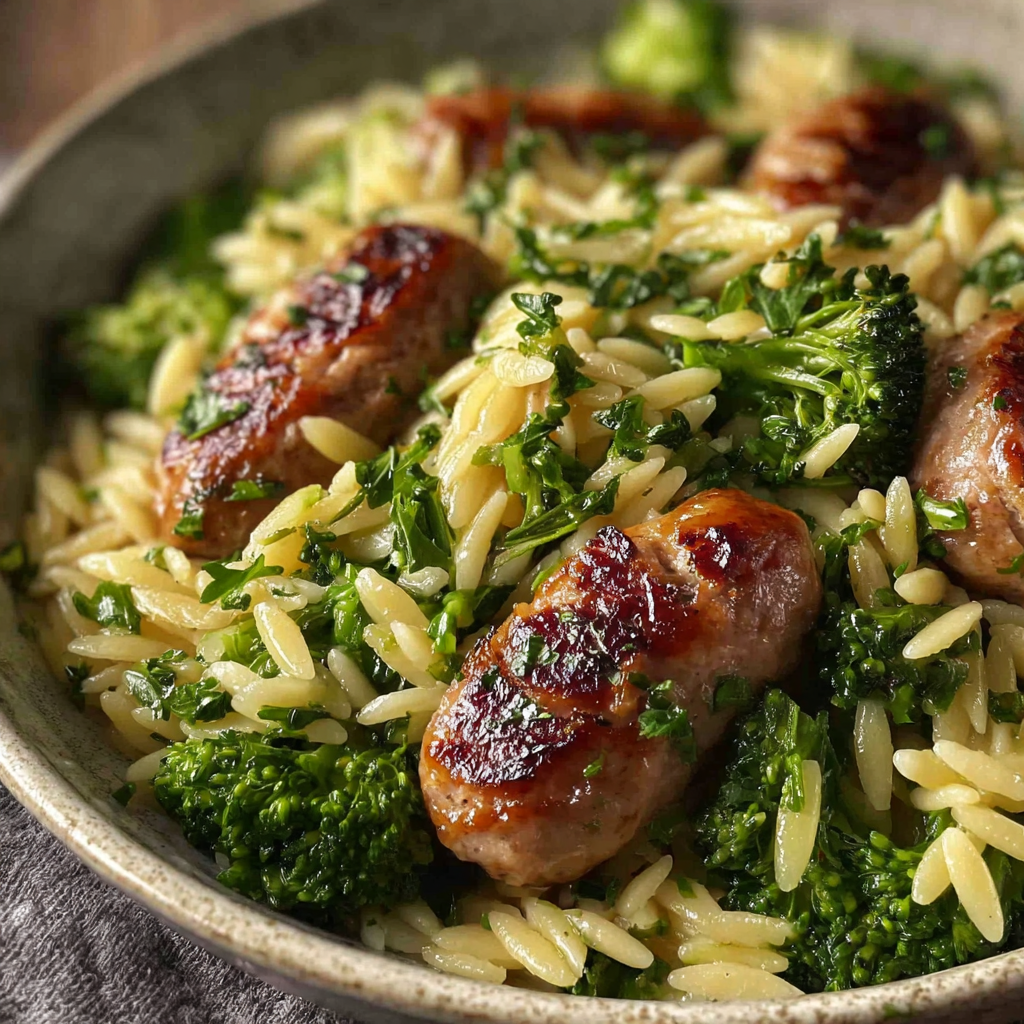 Chicken Sausage and Broccoli Orzo Dinner Delight