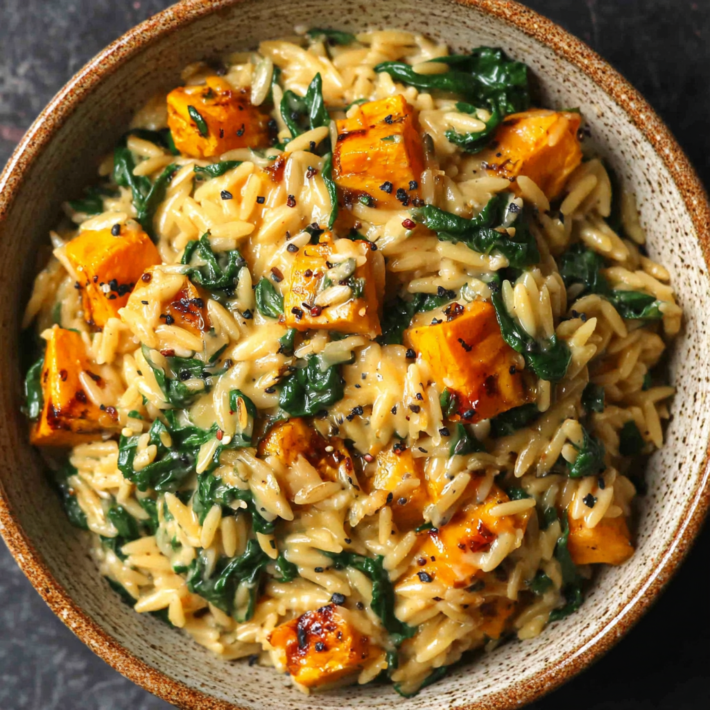 Creamy Orzo with Roasted Butternut Squash and Spinach