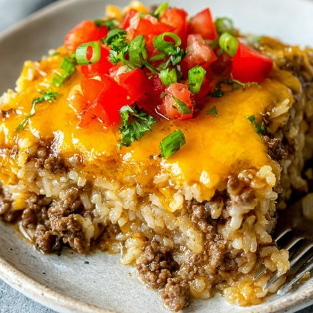 Delicious Cheesy Ground Beef Rice Casserole Recipe
