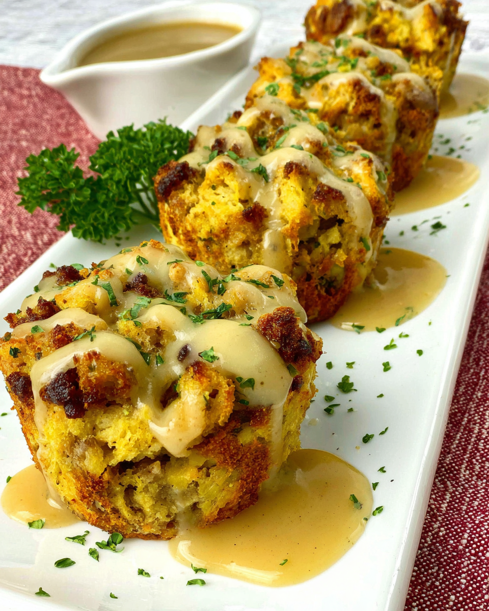 Delicious Muffin Tin Turkey & Stuffing Cups with Gravy