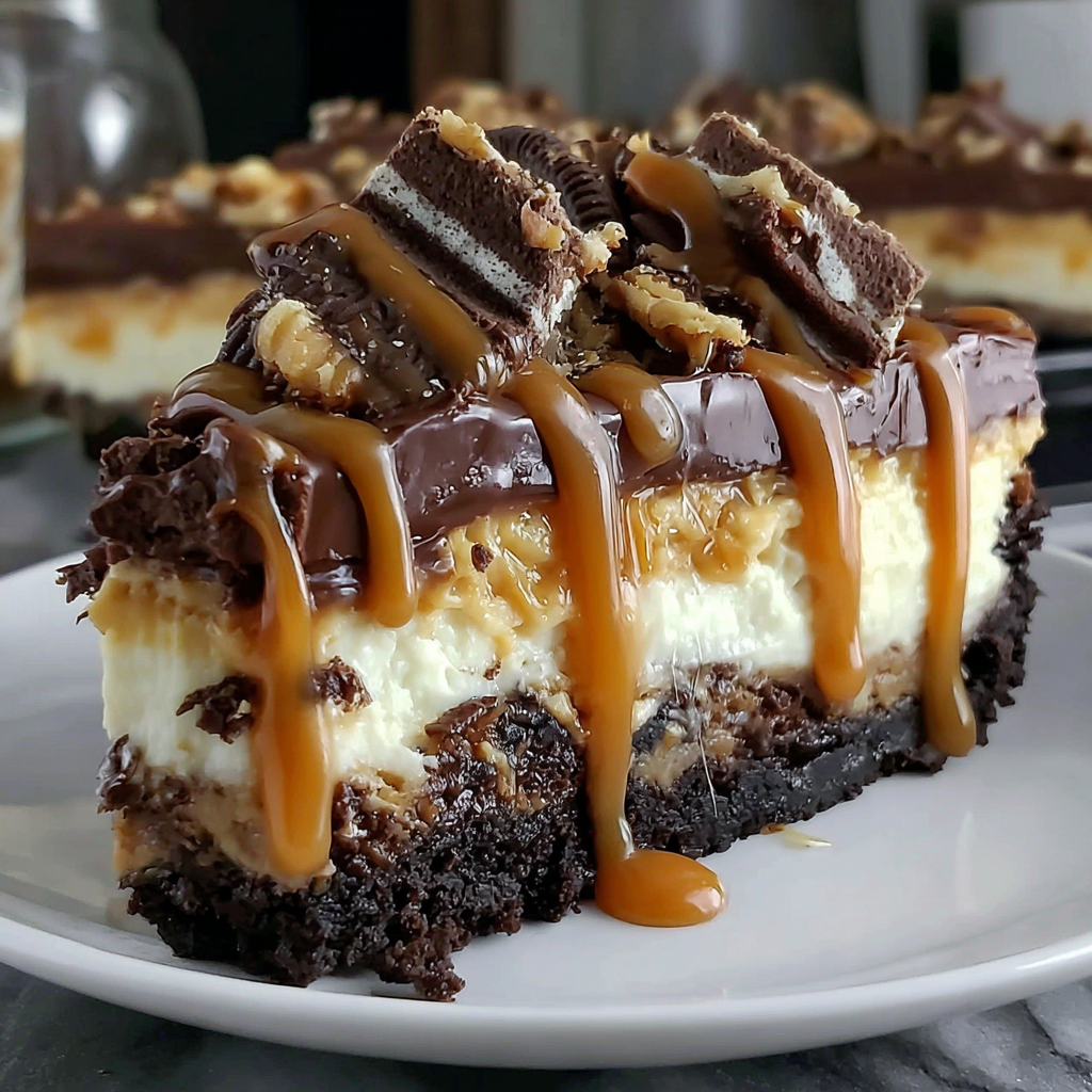 Indulge in Caramel Brownie Cheesecake Bliss