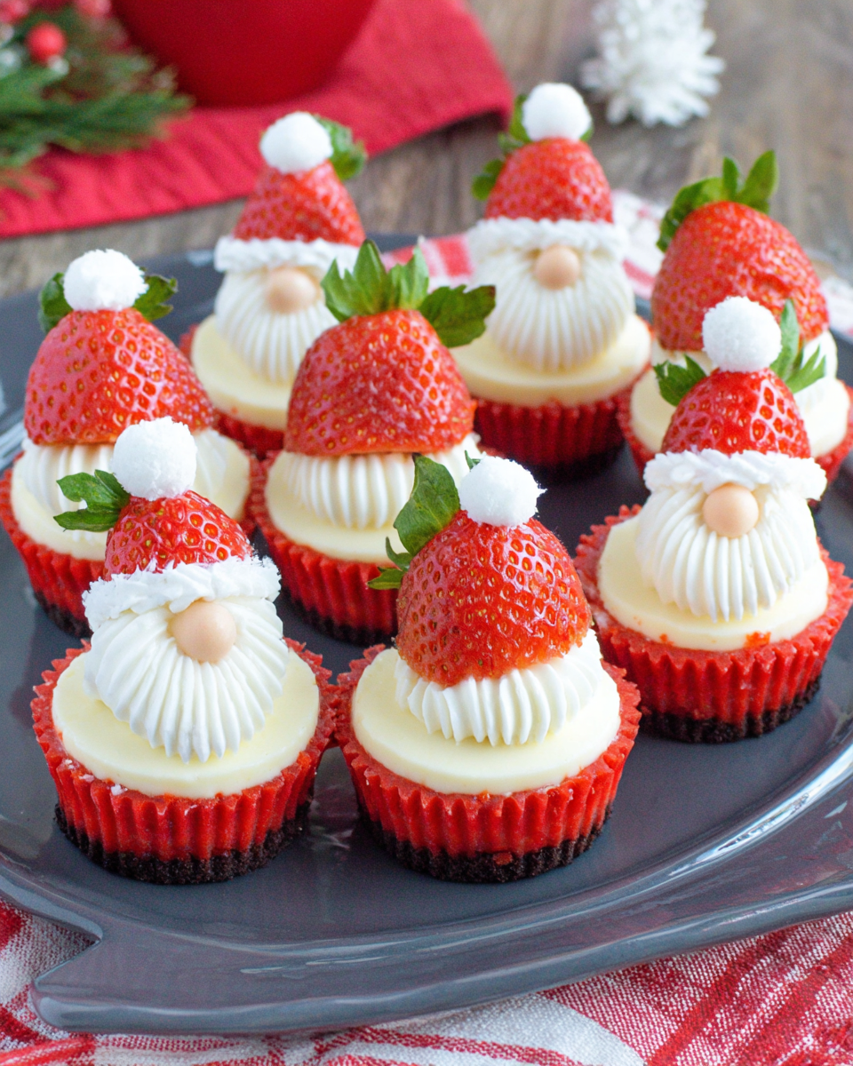 Cheesecake Strawberry Santas for Your Holiday Table