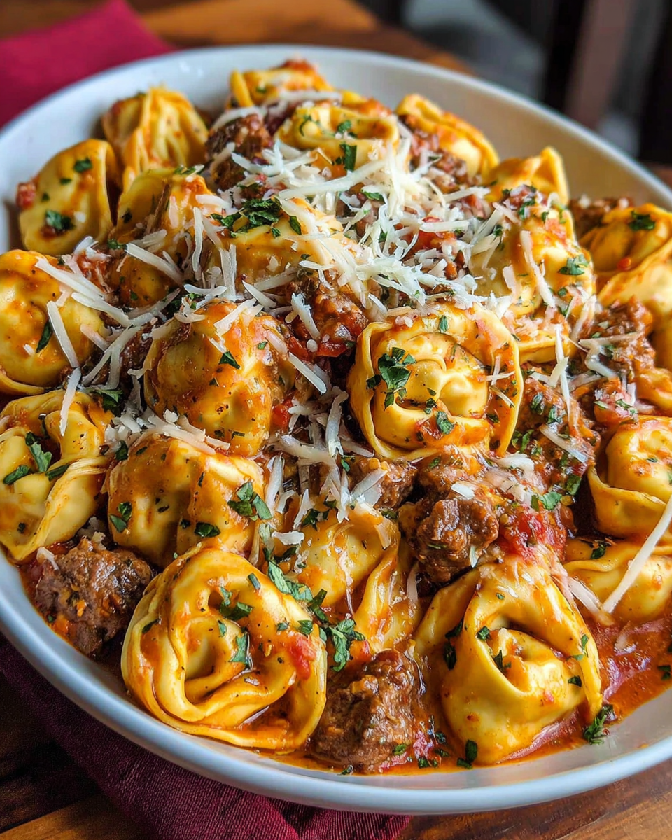 Cheesesteak Tortellini in Rich Provolone Sauce