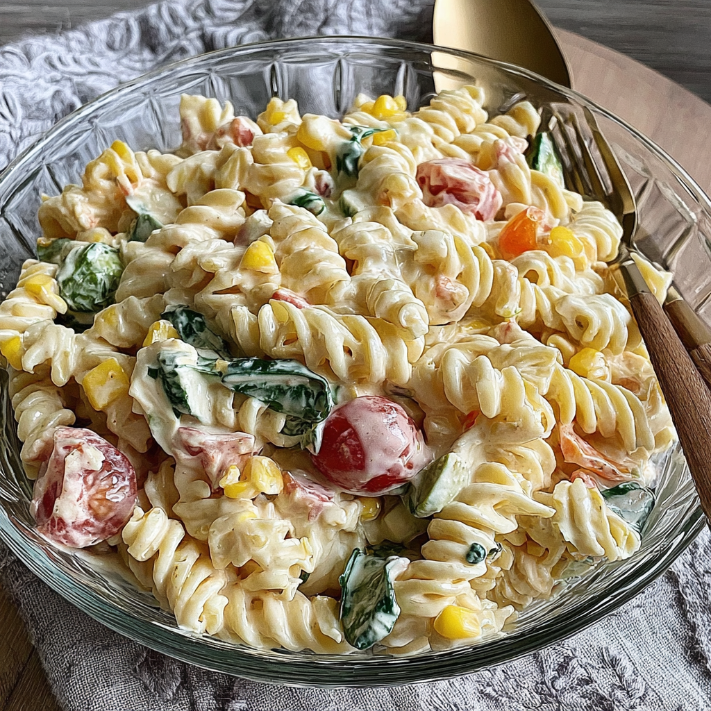 Colorful Creamy Pasta Salad with Crunchy Veggies